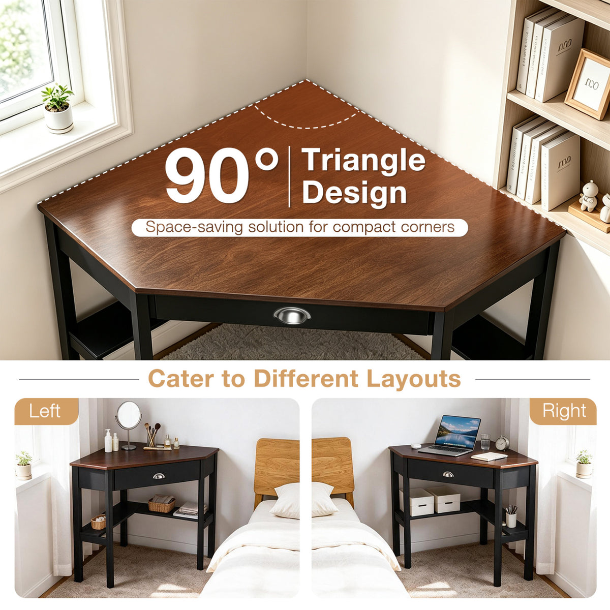 Corner Wooden Piece Laptop Computer Desk
