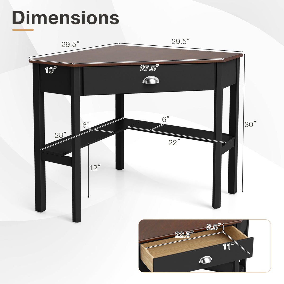 Corner Wooden Piece Laptop Computer Desk