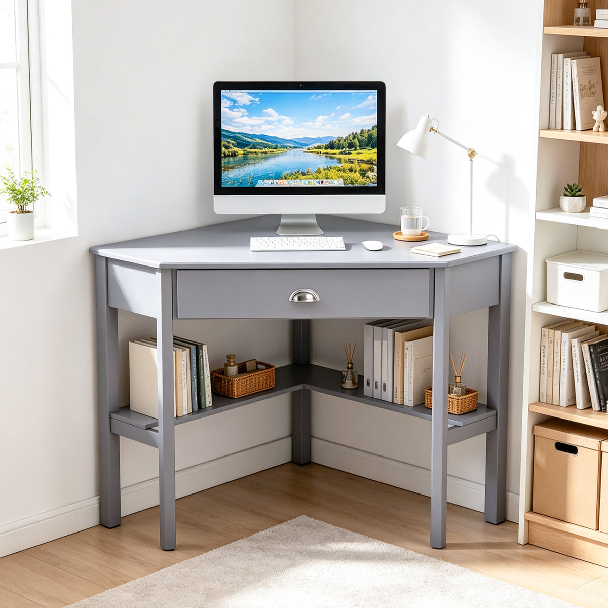 Corner Wooden Piece Laptop Computer Desk