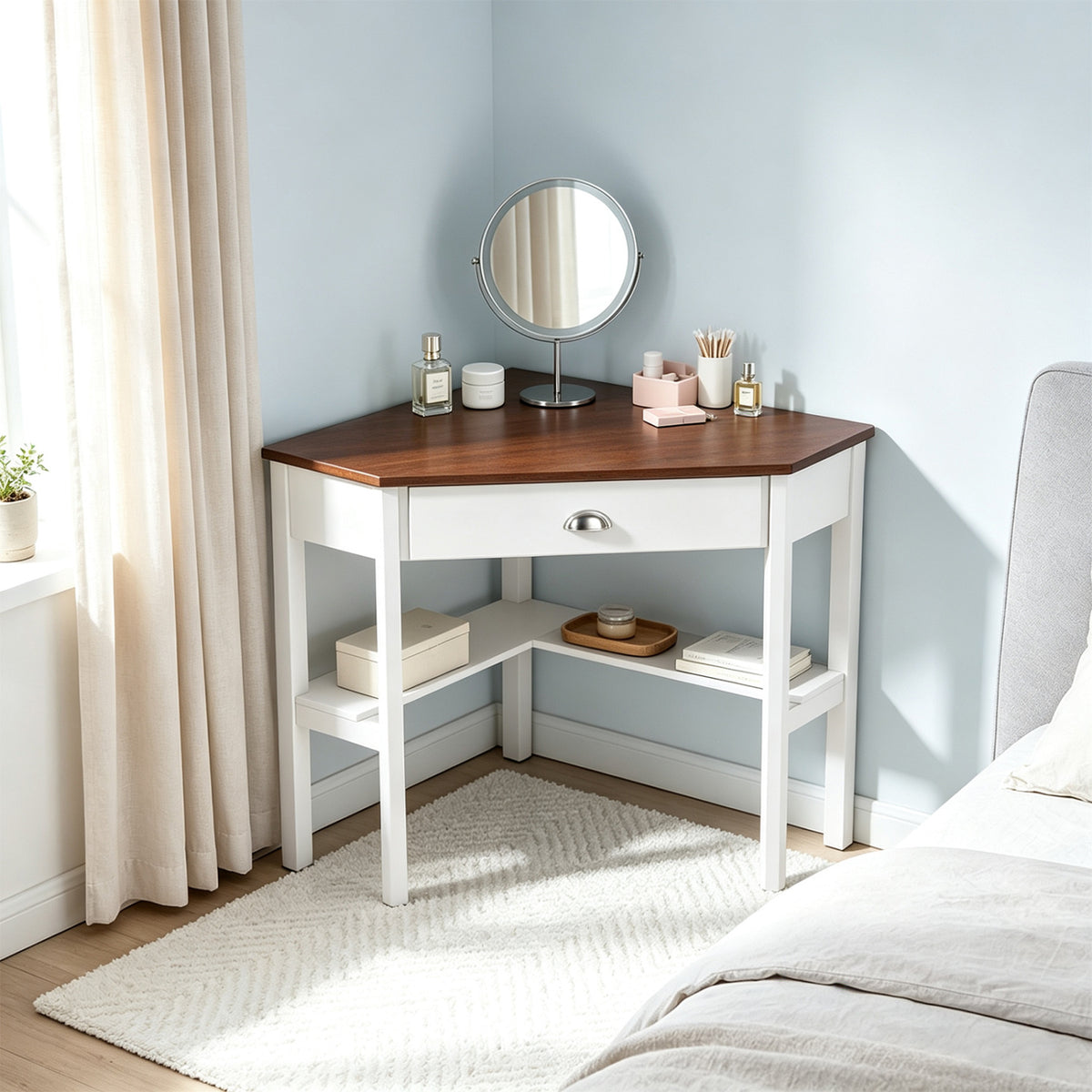 Corner Wooden Piece Laptop Computer Desk