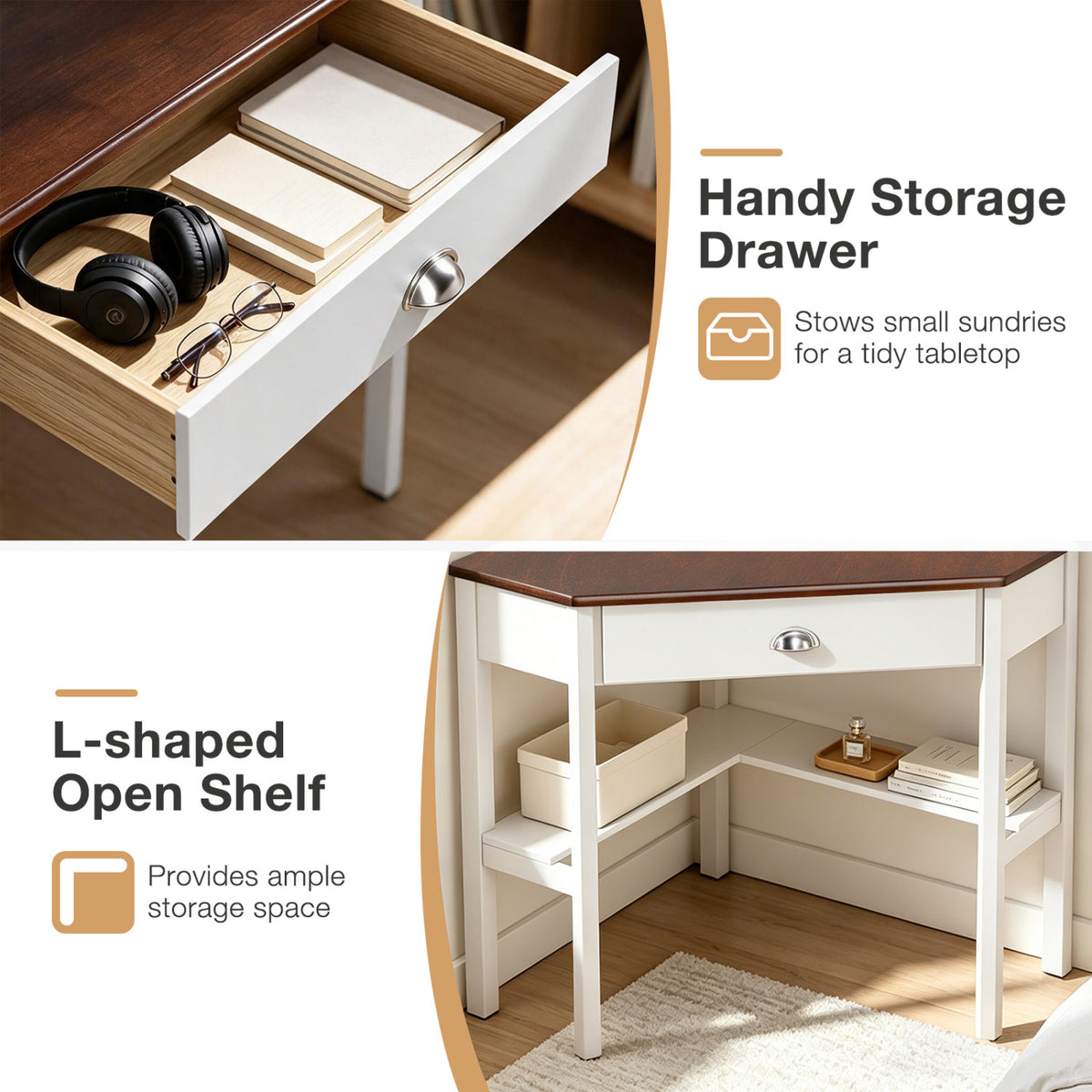Corner Wooden Piece Laptop Computer Desk