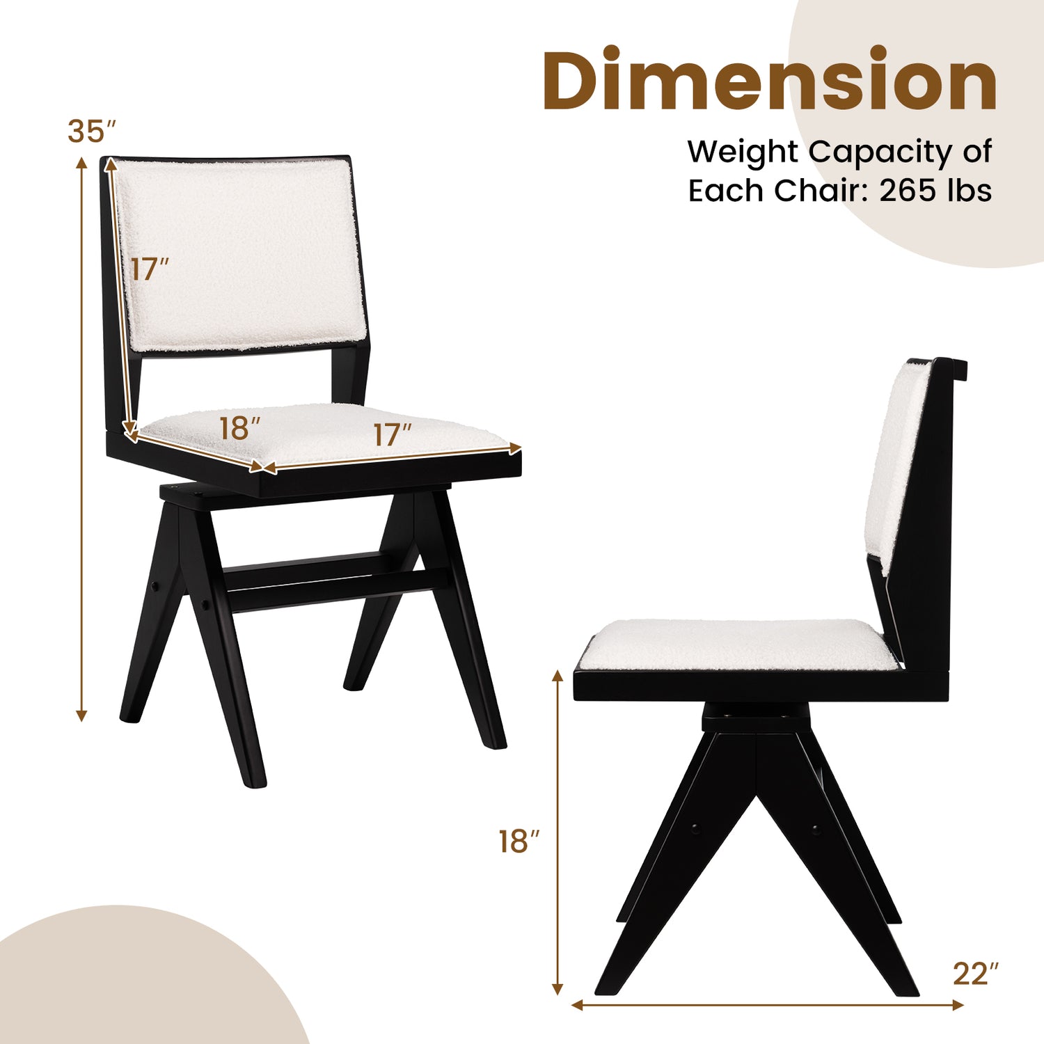Swivel Wooden Dining Chair Set of 2 with Rubber Wood Frame and Padded Seat-Black