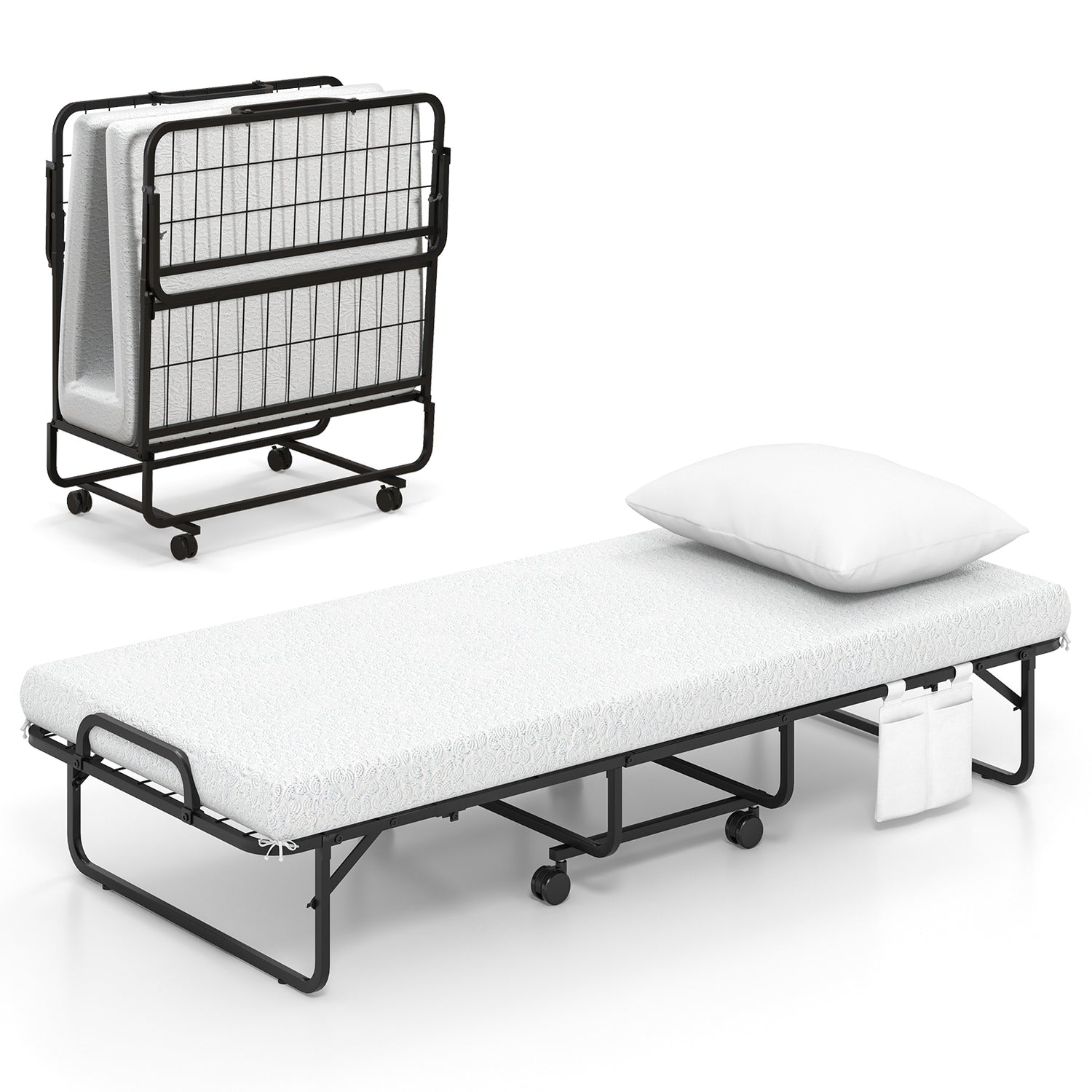 Twin Size Rollaway Guest Folding Bed with Pillow and Cover
