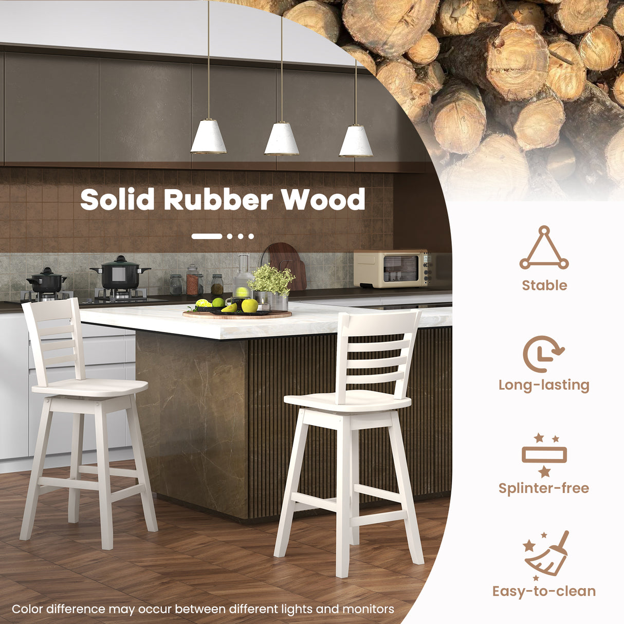 Counter Height Barstools Set of 2 with Footrest for Kitchen Island Bar