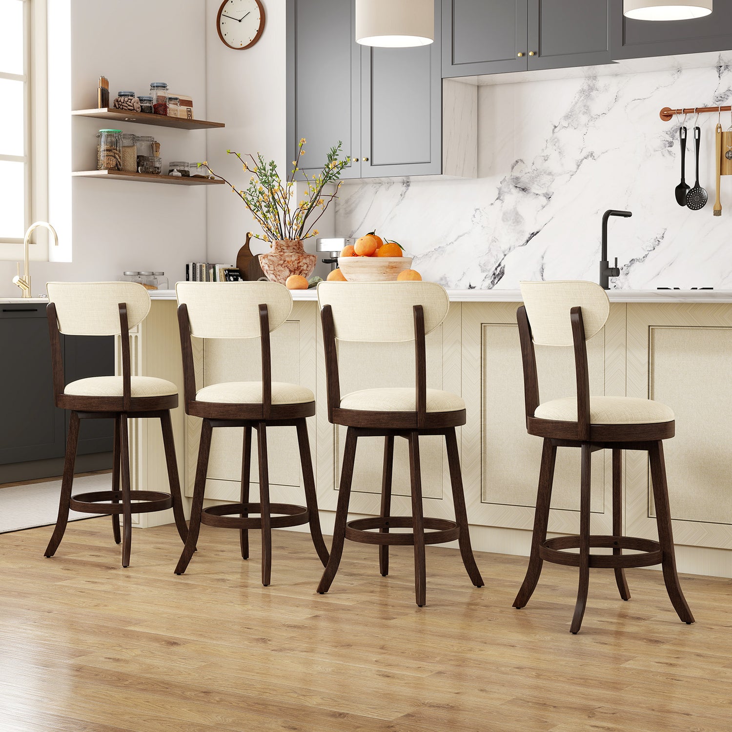 25.5 Inch Counter Height Chairs Set of 2 with Padded Seat and Backrest-Brown