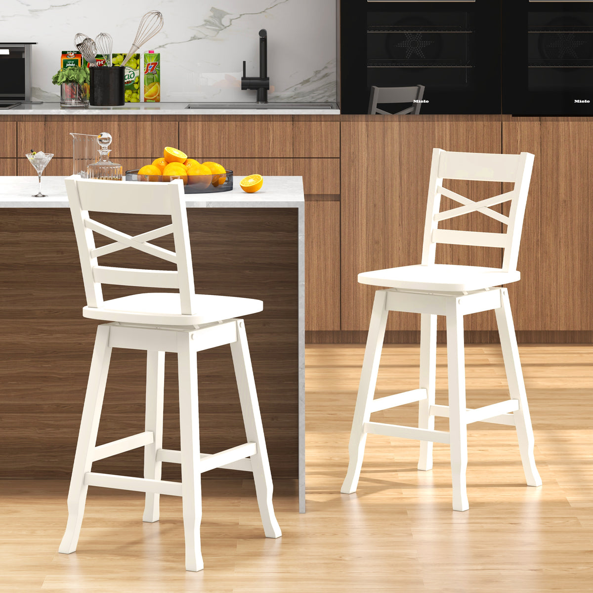 Swivel 24-Inch Counter Height Stool Set of 2 with Inclined Backrest