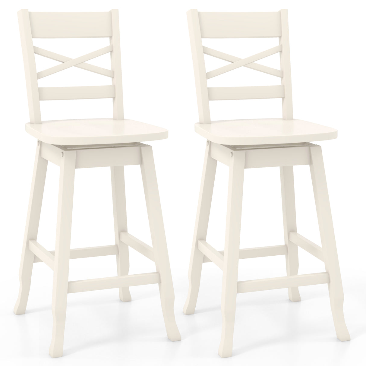 Swivel 24-Inch Counter Height Stool Set of 2 with Inclined Backrest-Cream