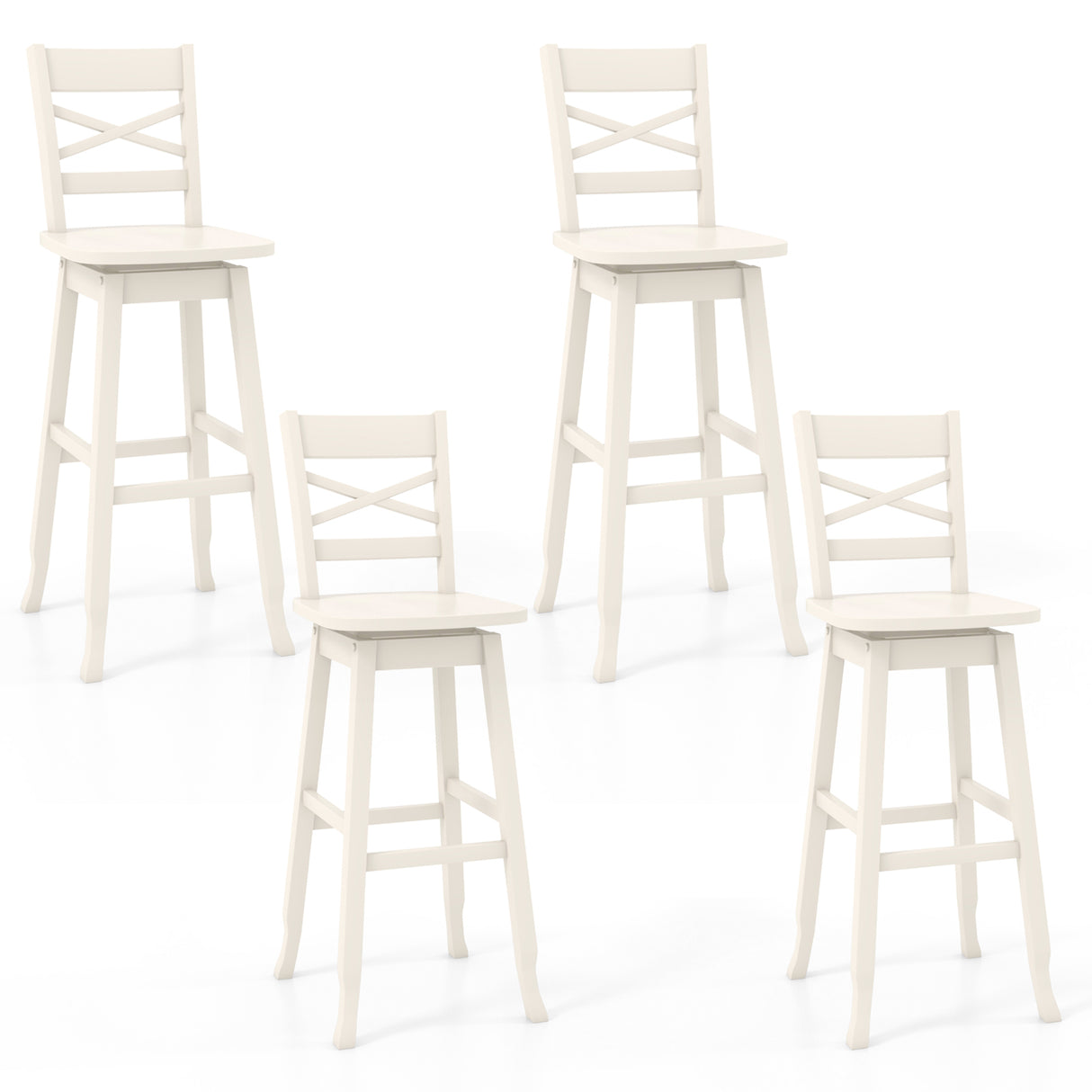 Swivel 30-Inch Bar Height Stool Set of 2 with Footrest-Cream White