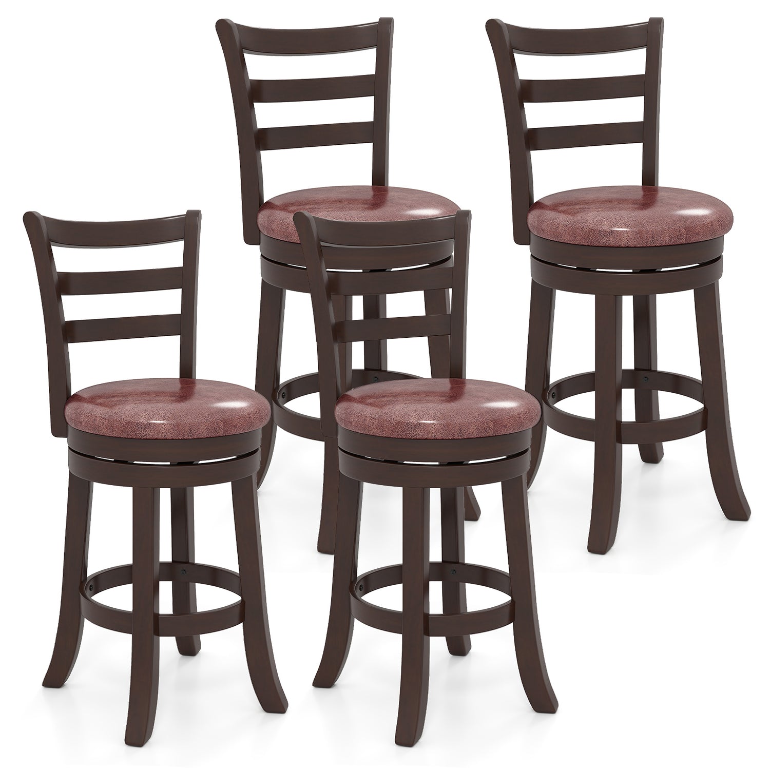 Counter Height Swivel Barstools Set of 2 with Faux Leather Seat and Wrap-around Footrest