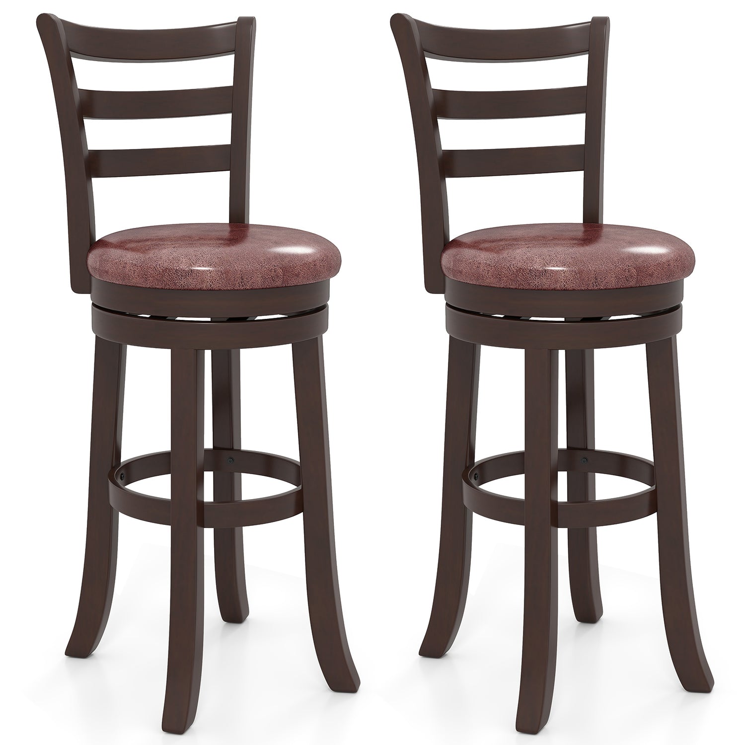 Counter Height Swivel Barstools Set of 2 with Faux Leather Seat and Wrap-around Footrest