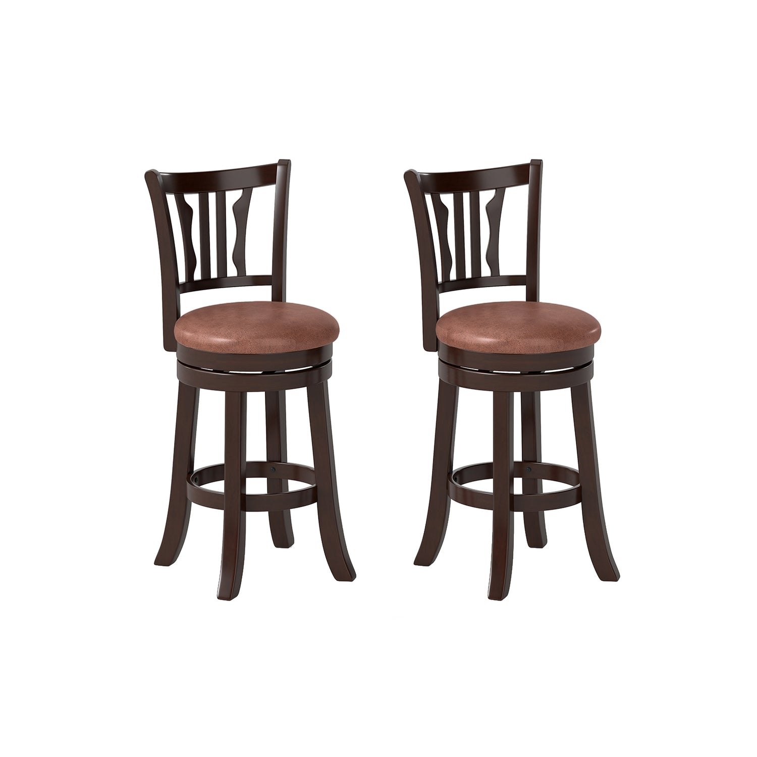 Counter Height Swivel Bar Stools Set of 2 with Back and Solid Rubber Frame