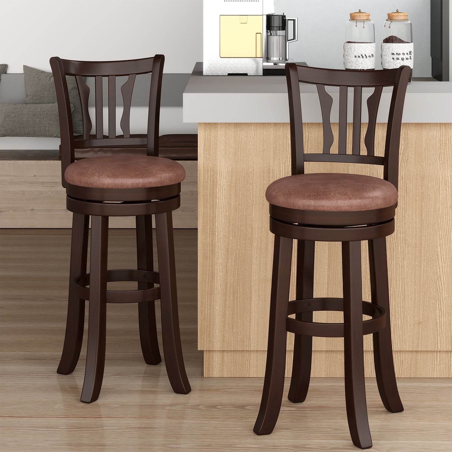 Counter Height Swivel Bar Stools Set of 2 with Back and Solid Rubber Frame