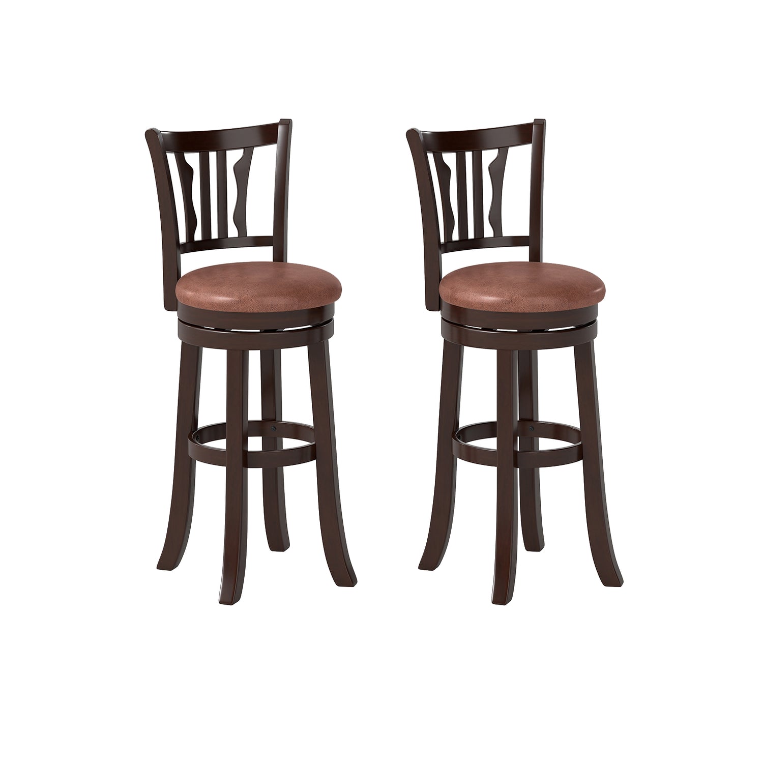 Counter Height Swivel Bar Stools Set of 2 with Back and Solid Rubber Frame