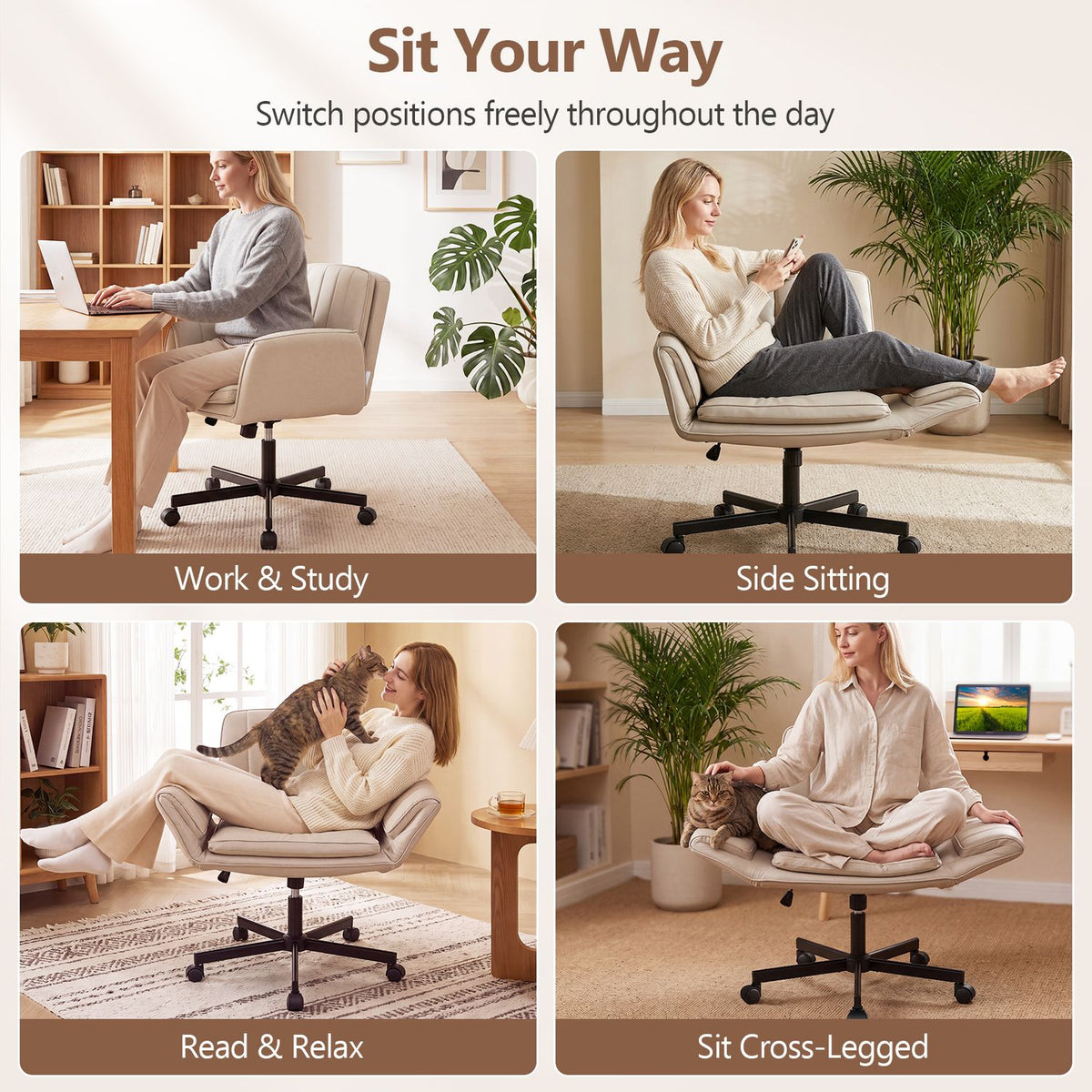 Criss Cross Office Chair with 5-Level Adjustable Arms and Wheels