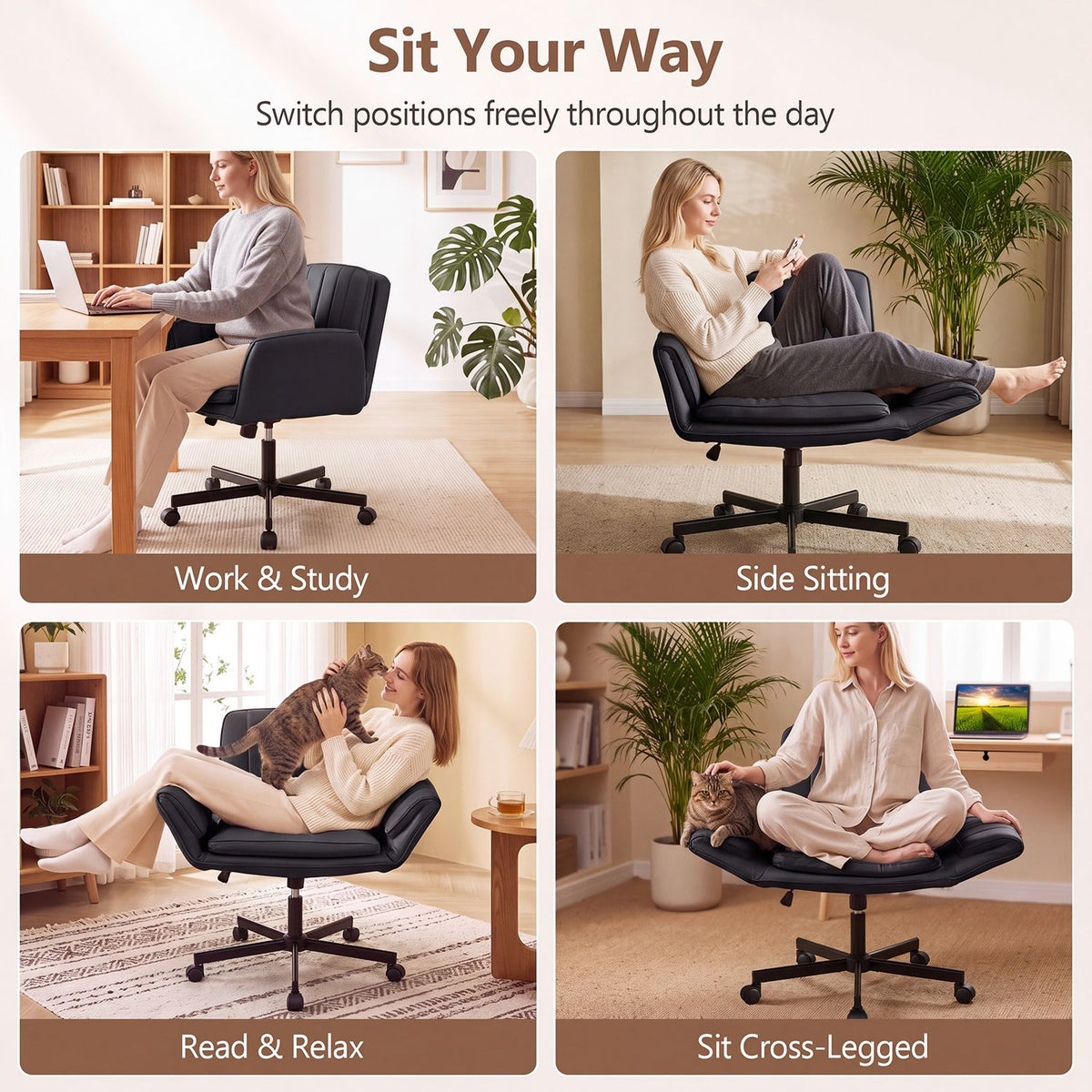 Criss Cross Office Chair with 5-Level Adjustable Arms and Wheels