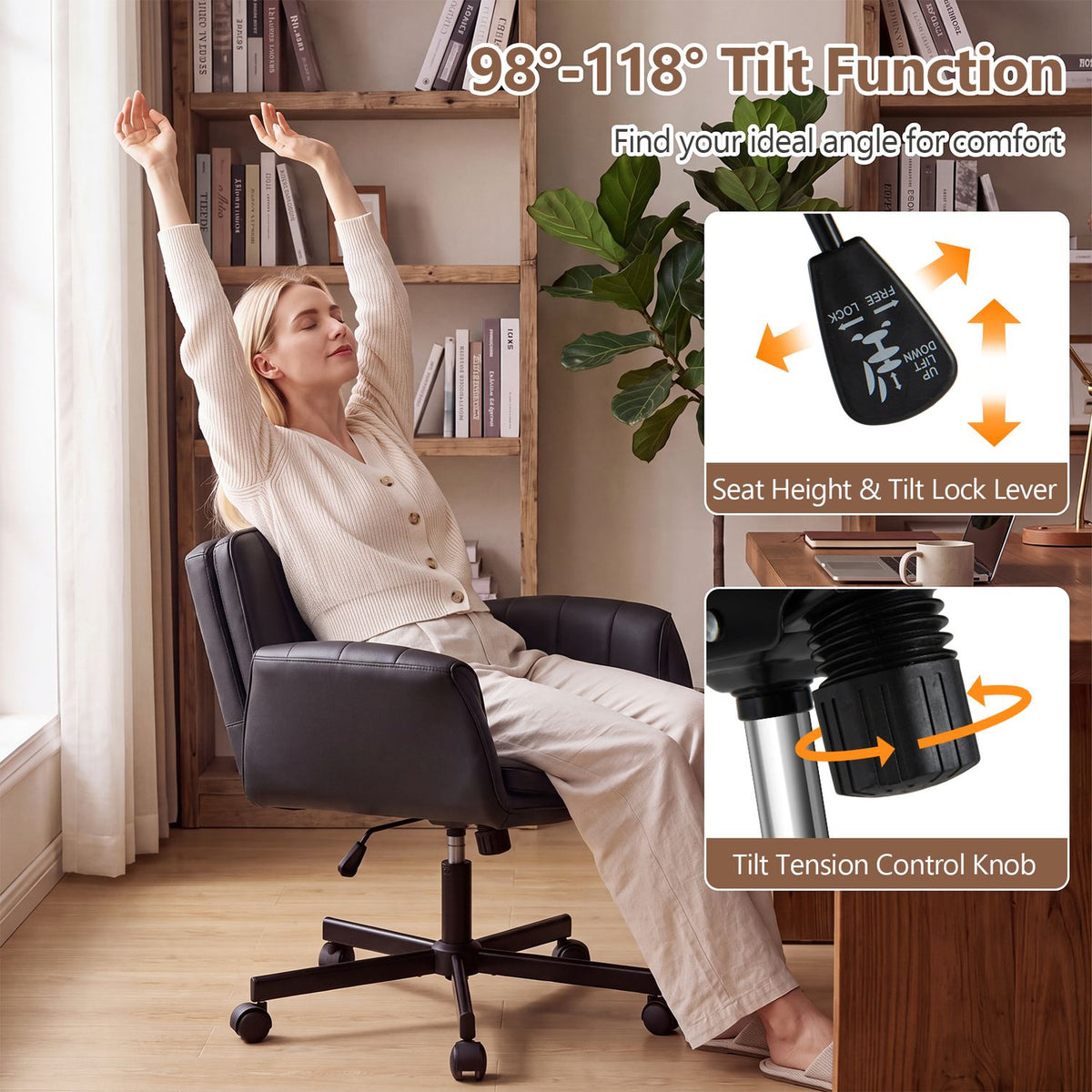 Criss Cross Office Chair with 5-Level Adjustable Arms and Wheels