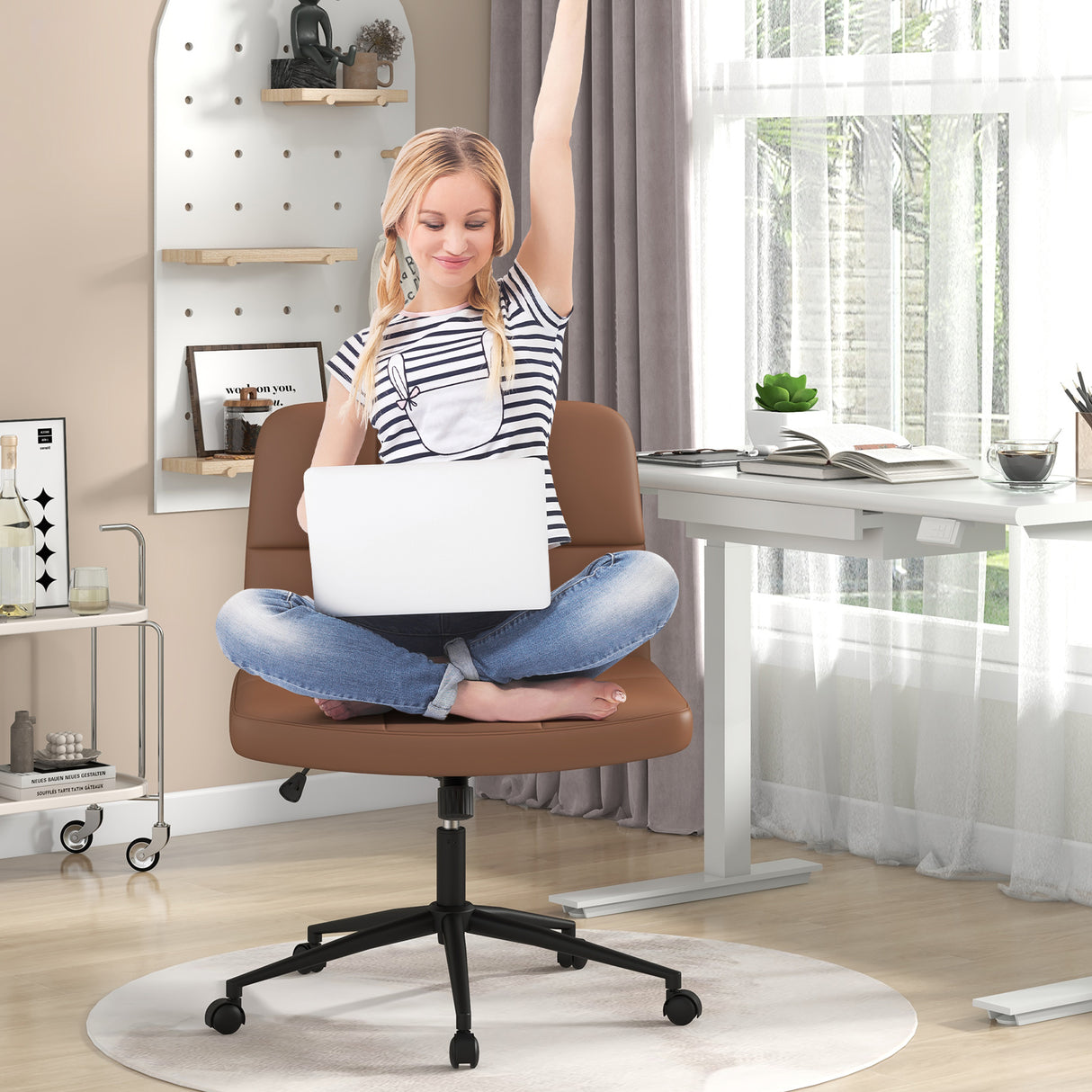 Height-adjustable Armless Desk Chair with Wheels for Home Office Make Up