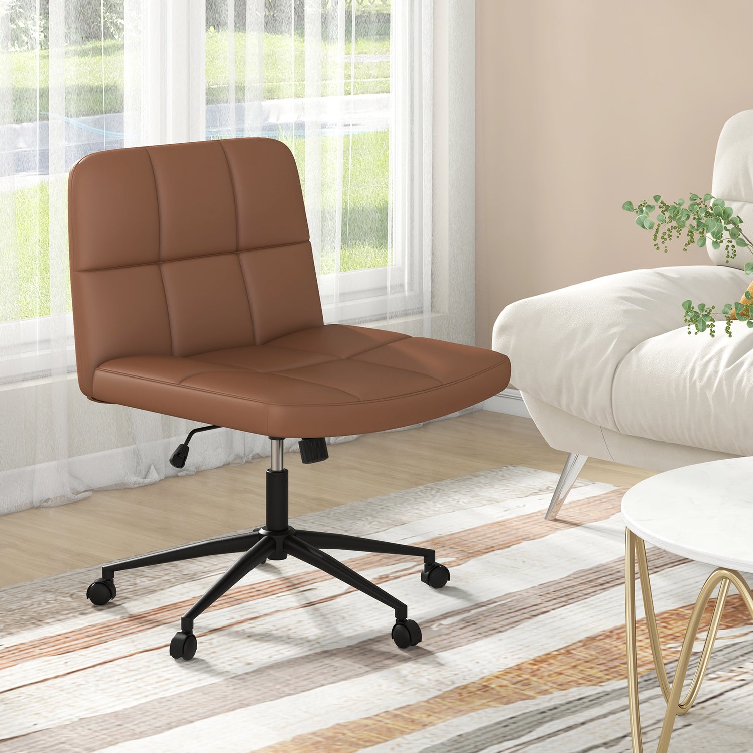 Height-adjustable Armless Desk Chair with Wheels for Home Office Make Up