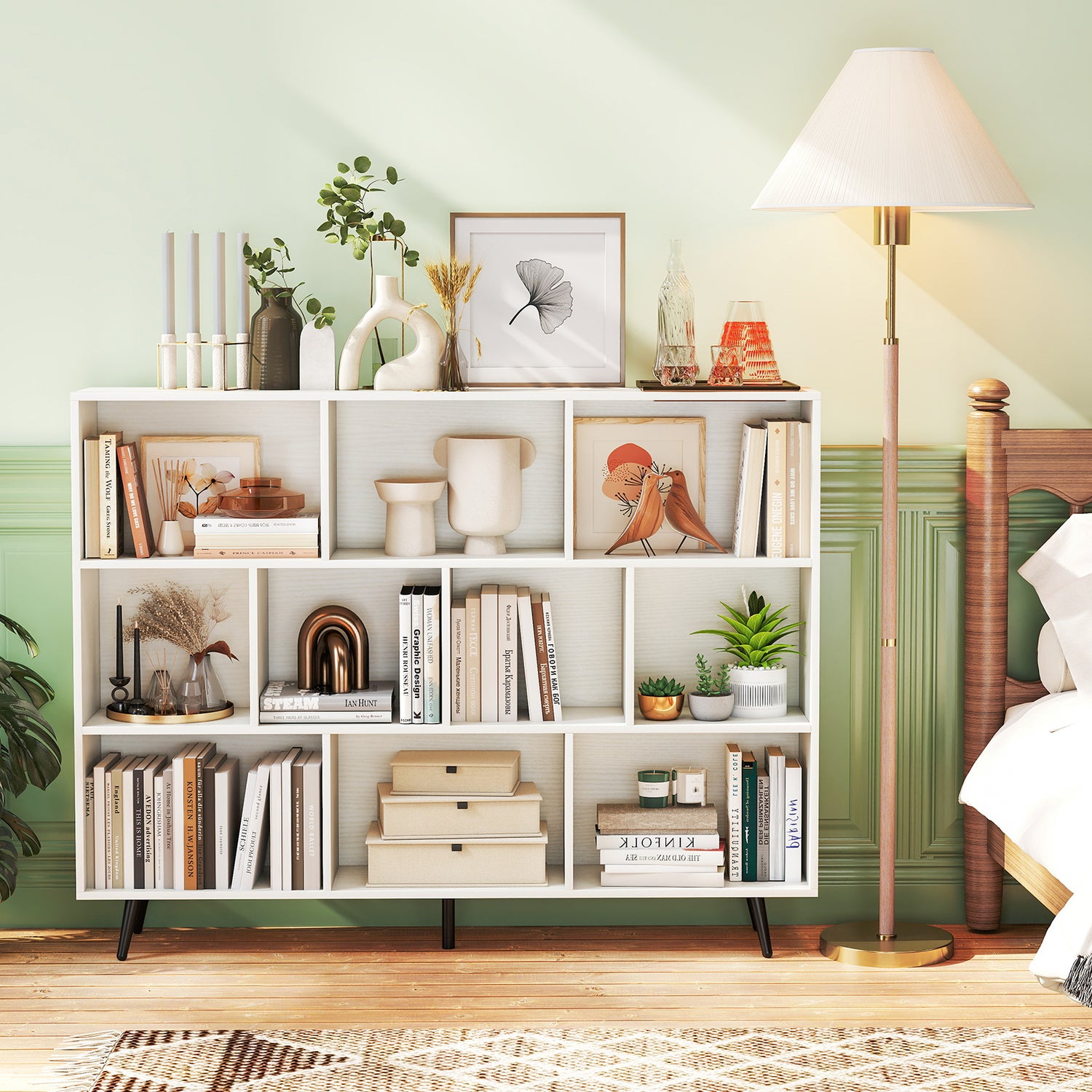 8-Cube Bookcase with 5 Tapered Metal Legs