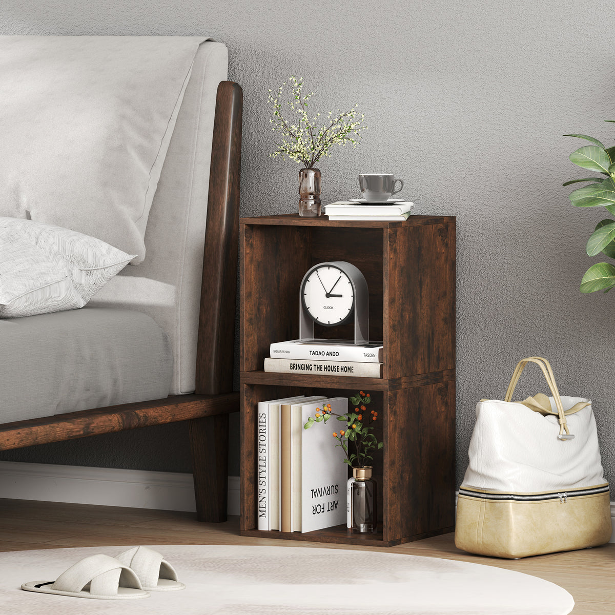 Cube Storage Organizer Stackable Open Book Shelf Wooden Display Shelving Unit
