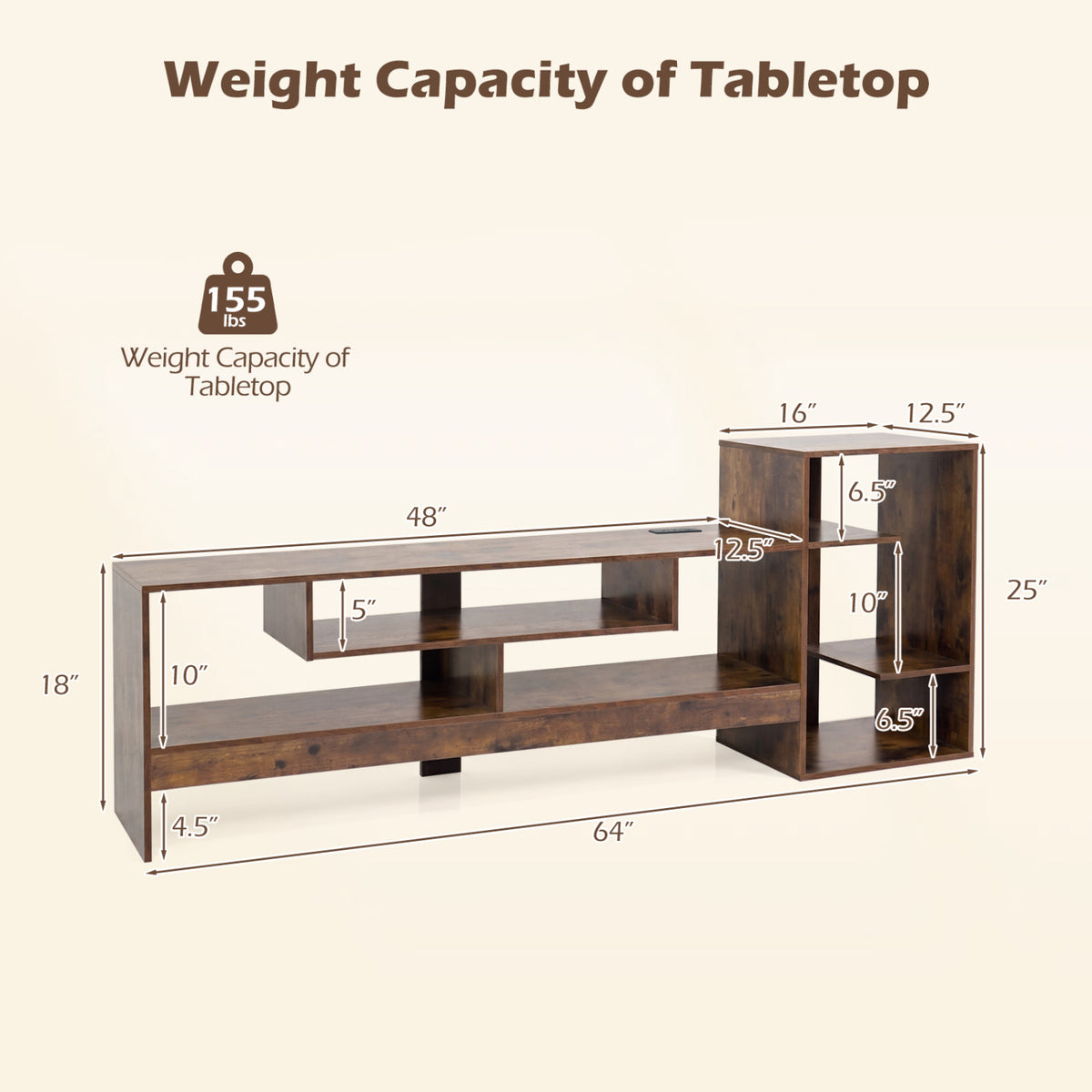 Cube TV Stand for 55 Inch TV with Power Outlets and Open Storage Shelves