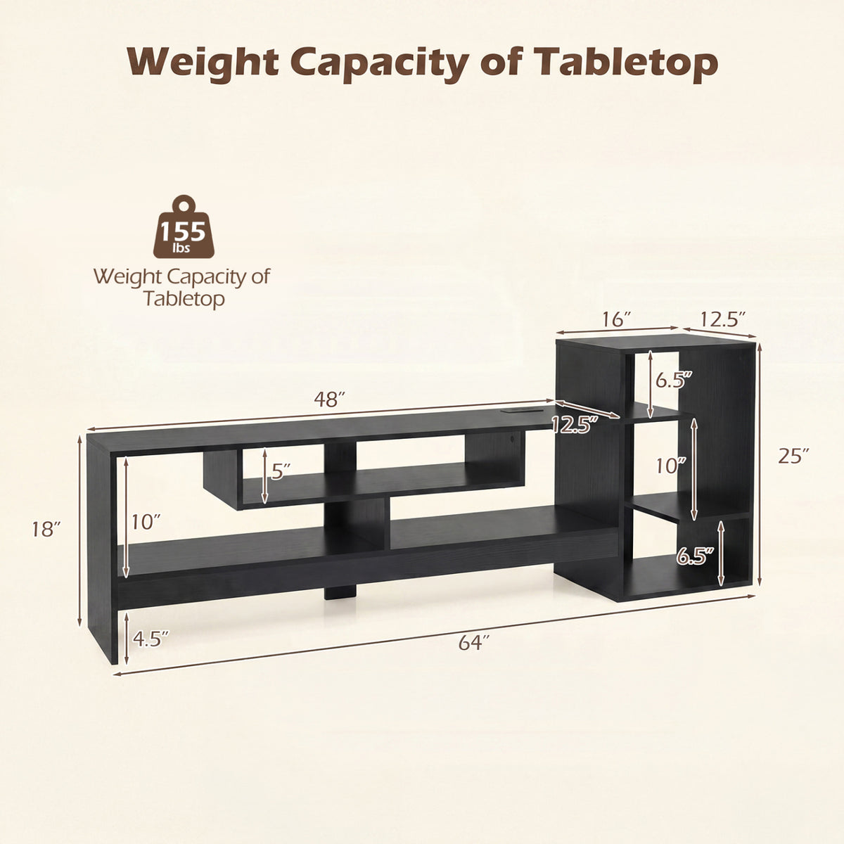 Cube TV Stand for 55 Inch TV with Power Outlets and Open Storage Shelves