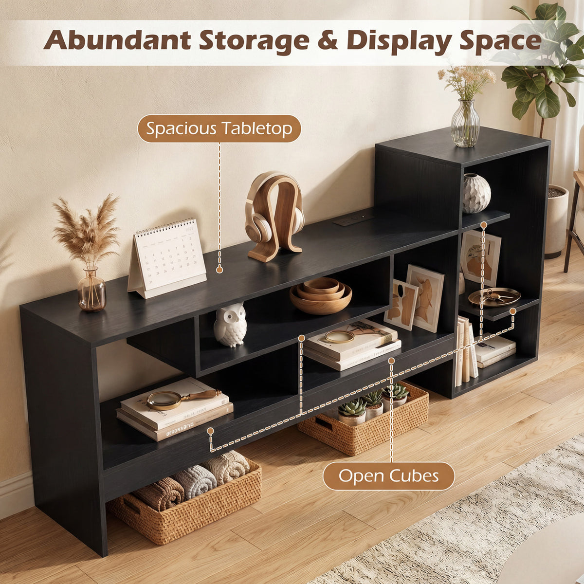 Cube TV Stand for 55 Inch TV with Power Outlets and Open Storage Shelves
