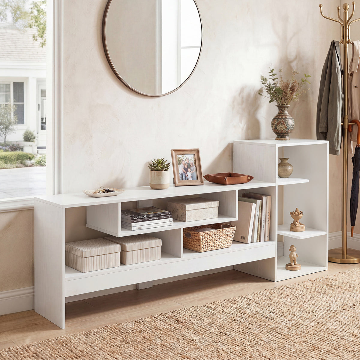 Cube TV Stand for 55 Inch TV with Power Outlets and Open Storage Shelves