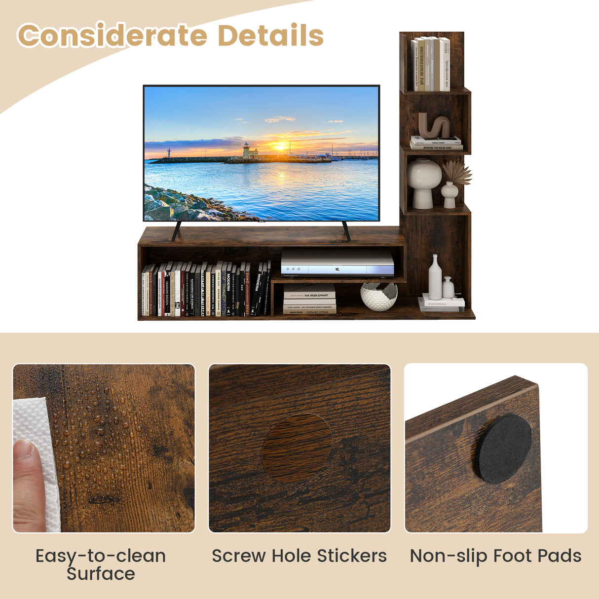 Cube TV Stand for TVs up to 50 Inch Media Console Table with Storage Shelves