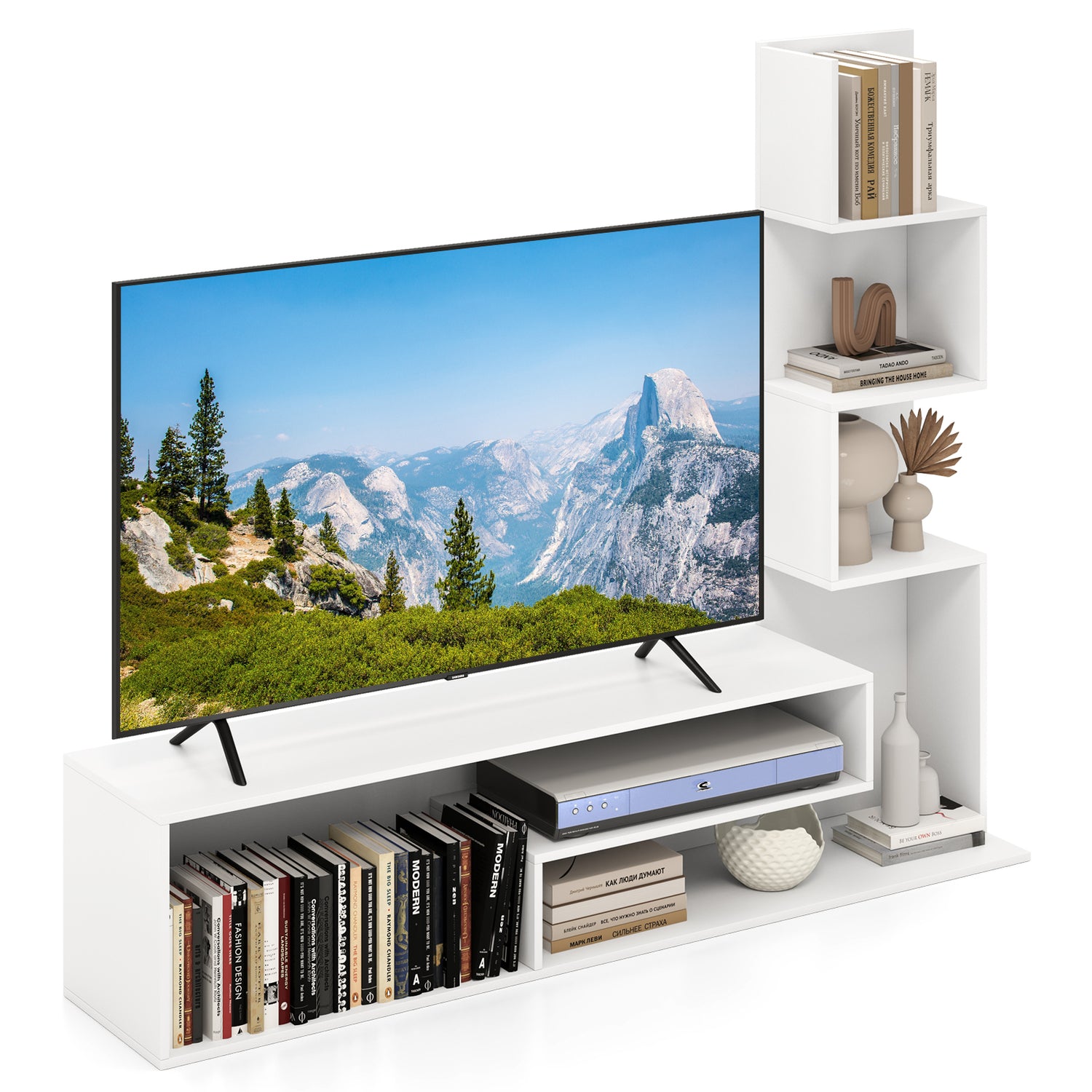 Cube TV Stand for TVs up to 50 Inch Media Console Table with Storage Shelves
