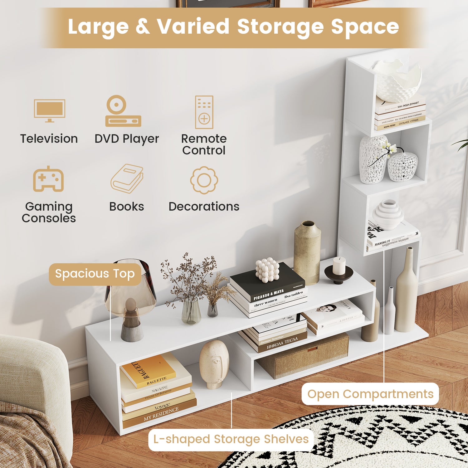 Cube TV Stand for TVs up to 50 Inch Media Console Table with Storage Shelves