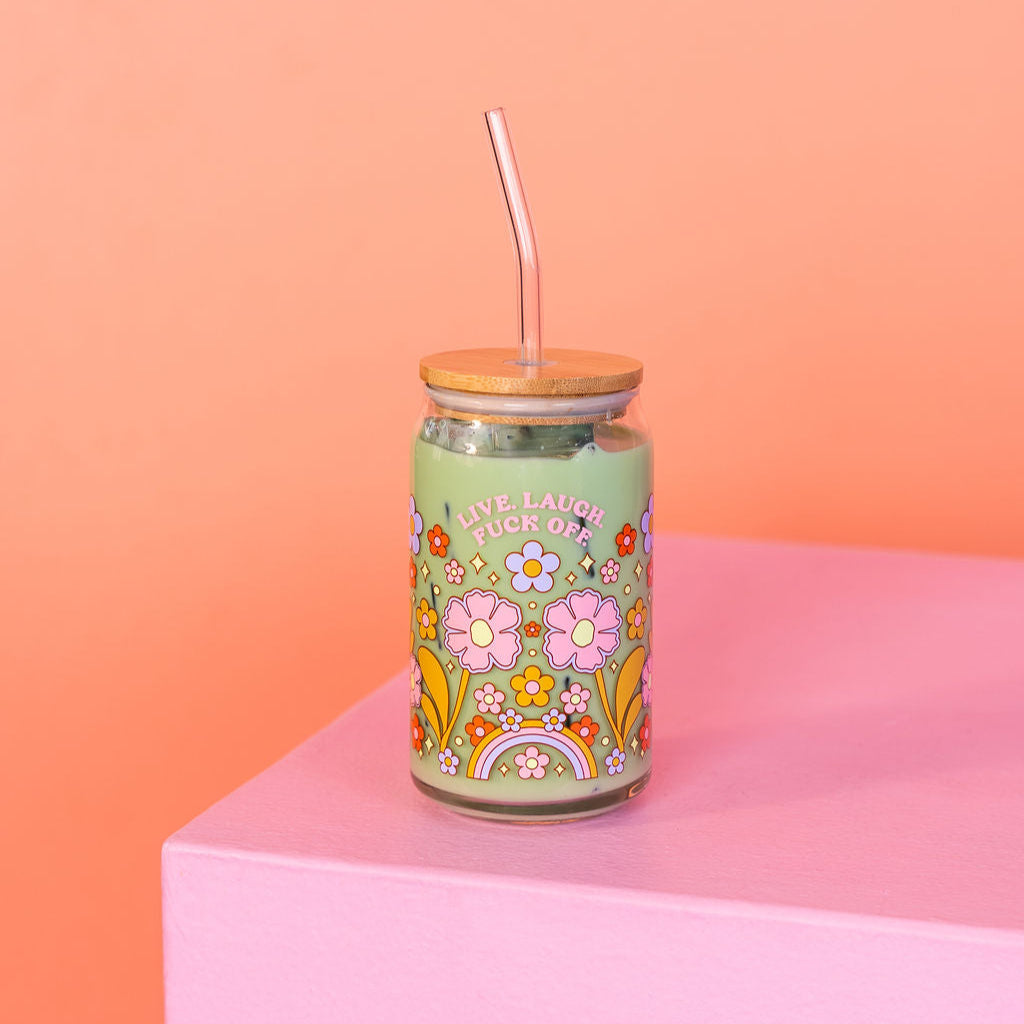 Can Glass w/ Lid + Straw