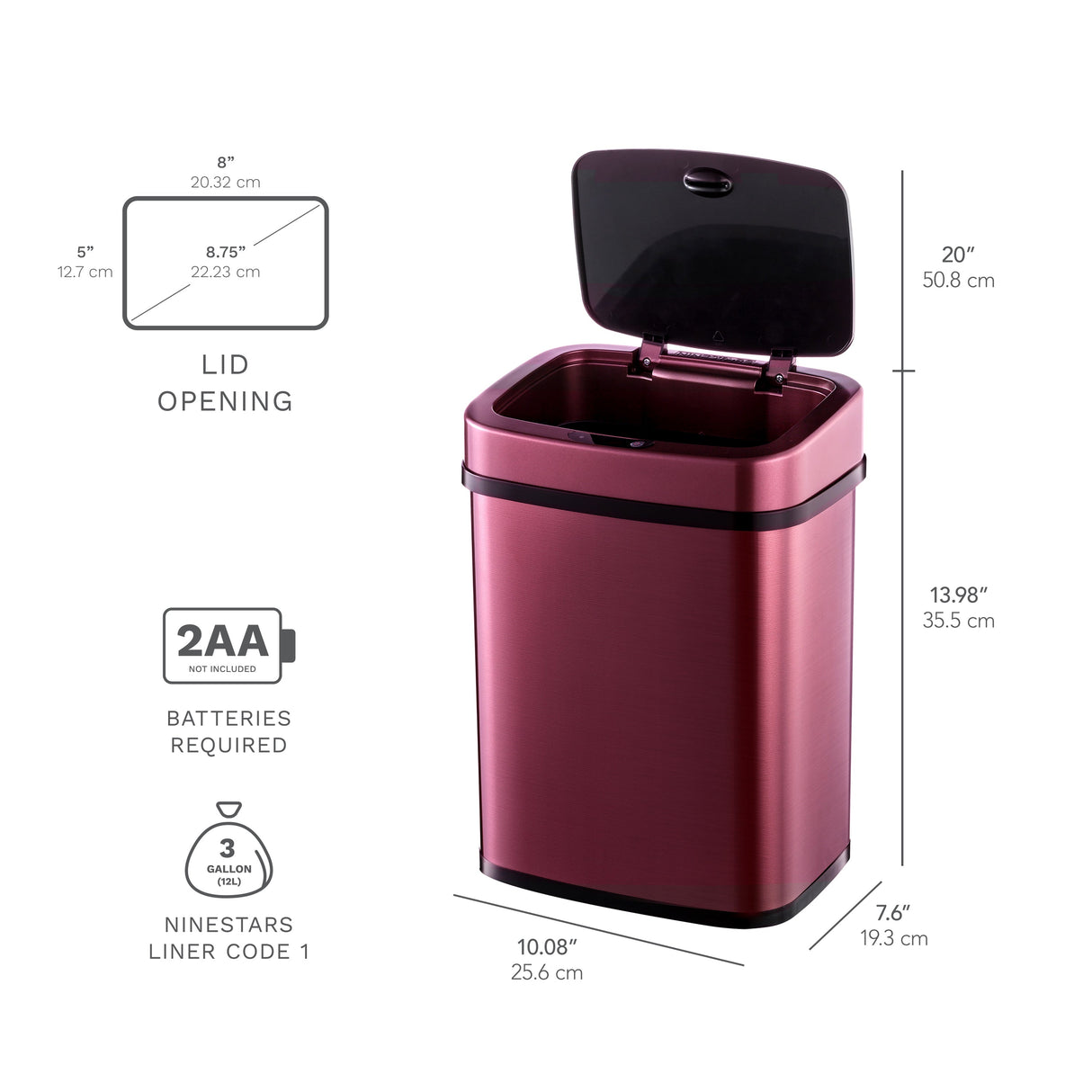 Rectangular Motion Sensor Trash Can 3.2 Gallon Stainless Steel | DZT-12-5