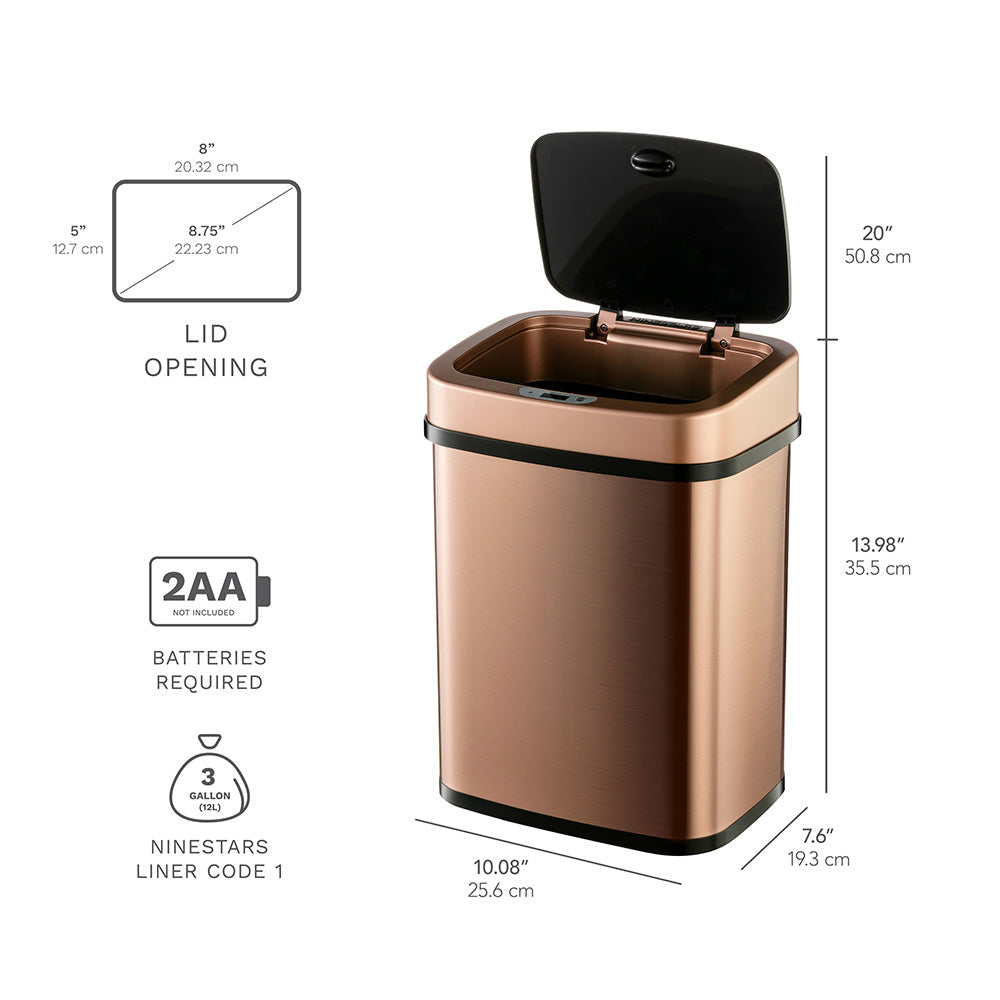 Rectangular Motion Sensor Trash Can 3.2 Gallon Stainless Steel | DZT-12-5