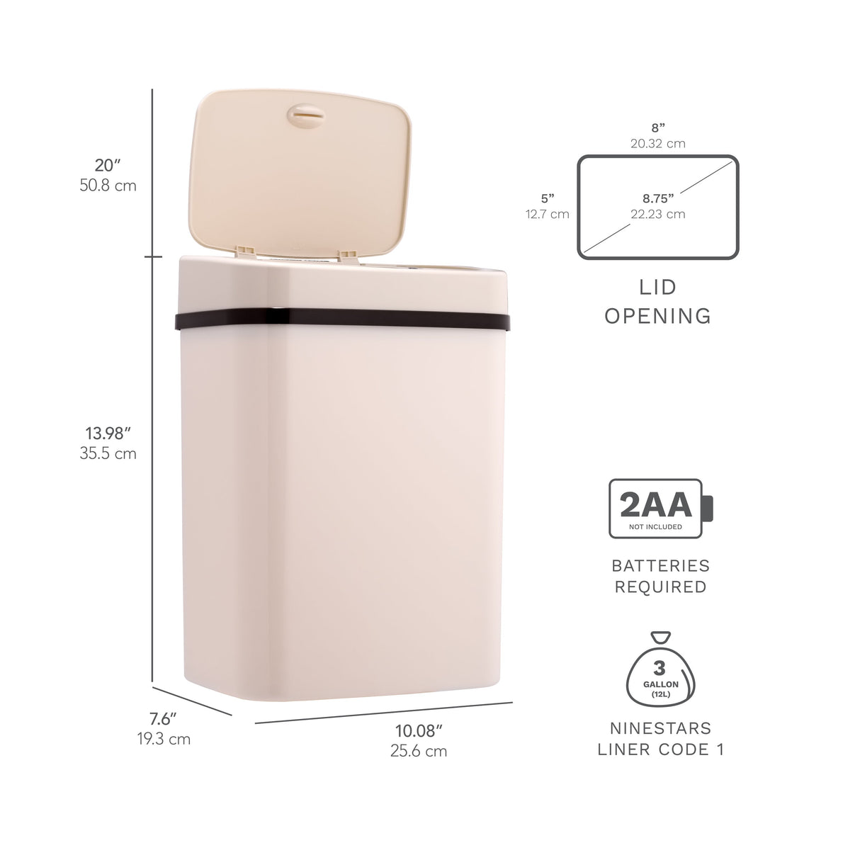 Rectangular Motion Sensor Trash Can 3.2 Gallon ABS | DZT-12-5