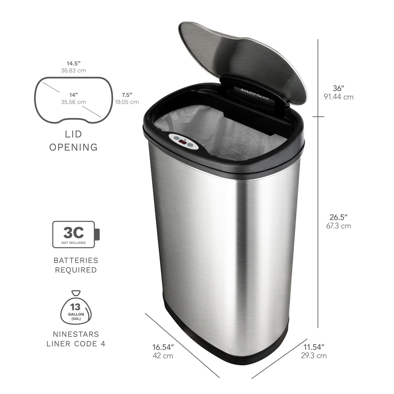 Oval Motion Sensor Trash Can 13.2 Gallon | SM-50-23