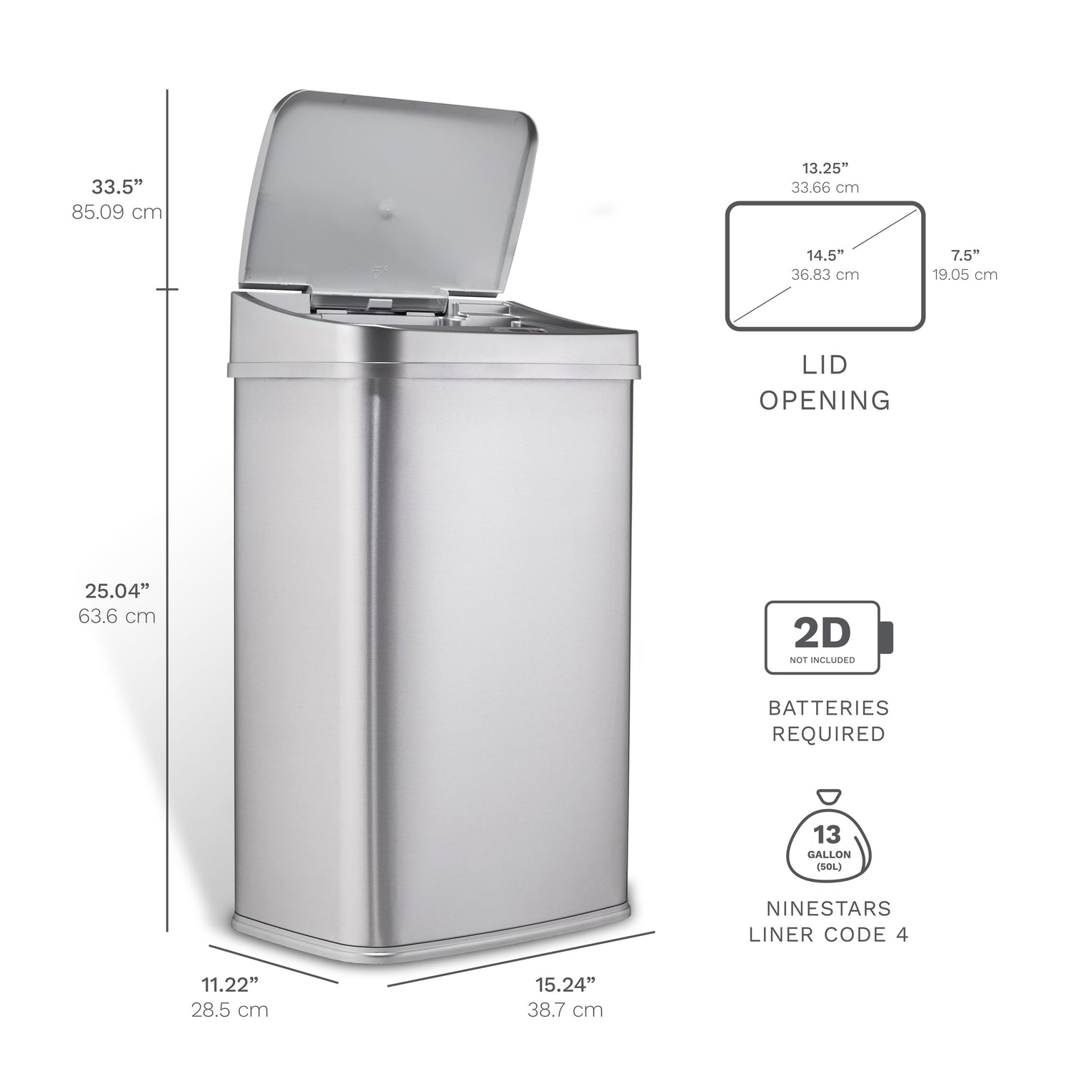 13.2 Gallon | Rectangular Motion Sensor Trash Can | DZT-50-28