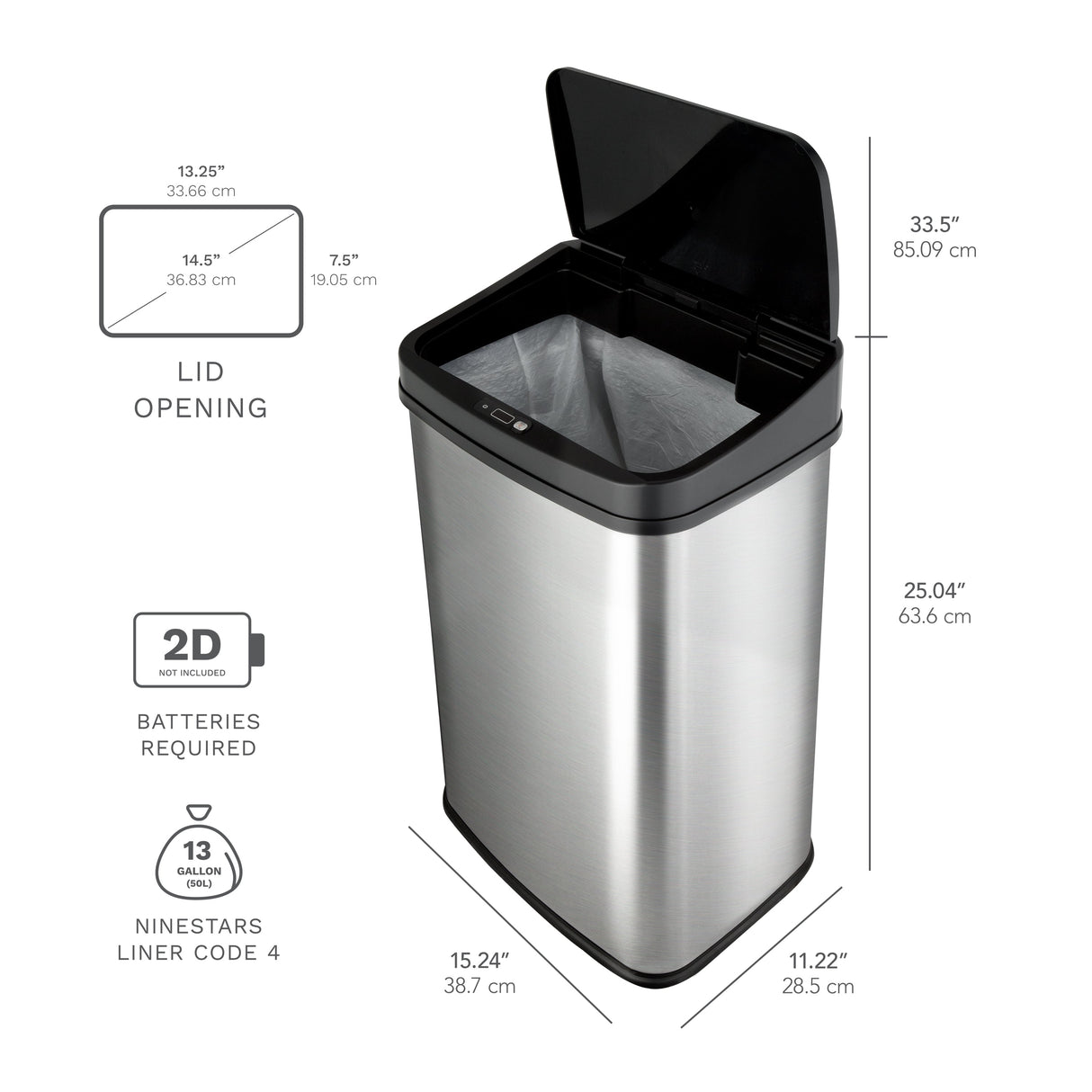 Rectangular Motion Sensor Trash Can 13.2 Gallon | DZT-50-28