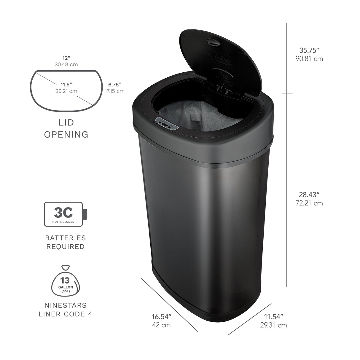 Rectangular Motion Sensor Trash Can 13.2 Gallon | DZT-50-9