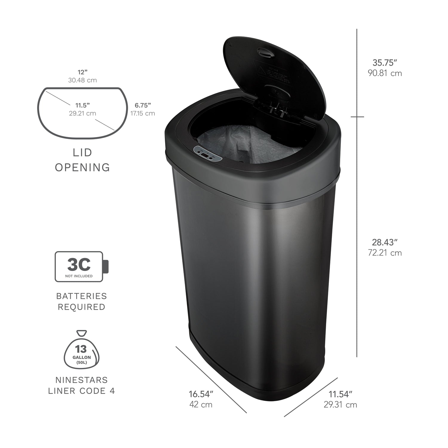 13.2 Gallon | Rectangular Motion Sensor Trash Can | DZT-50-9