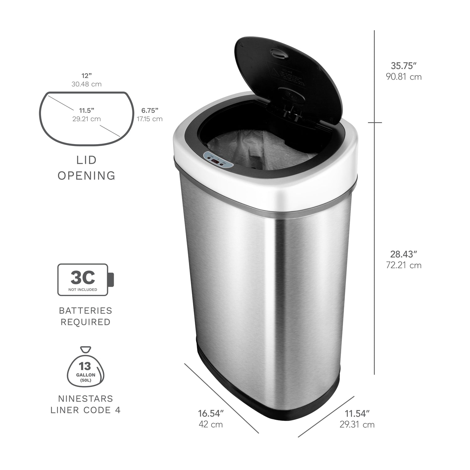 Rectangular Motion Sensor Trash Can 13.2 Gallon & 2.1 Gallon | CB-DZT-50-9/8-1