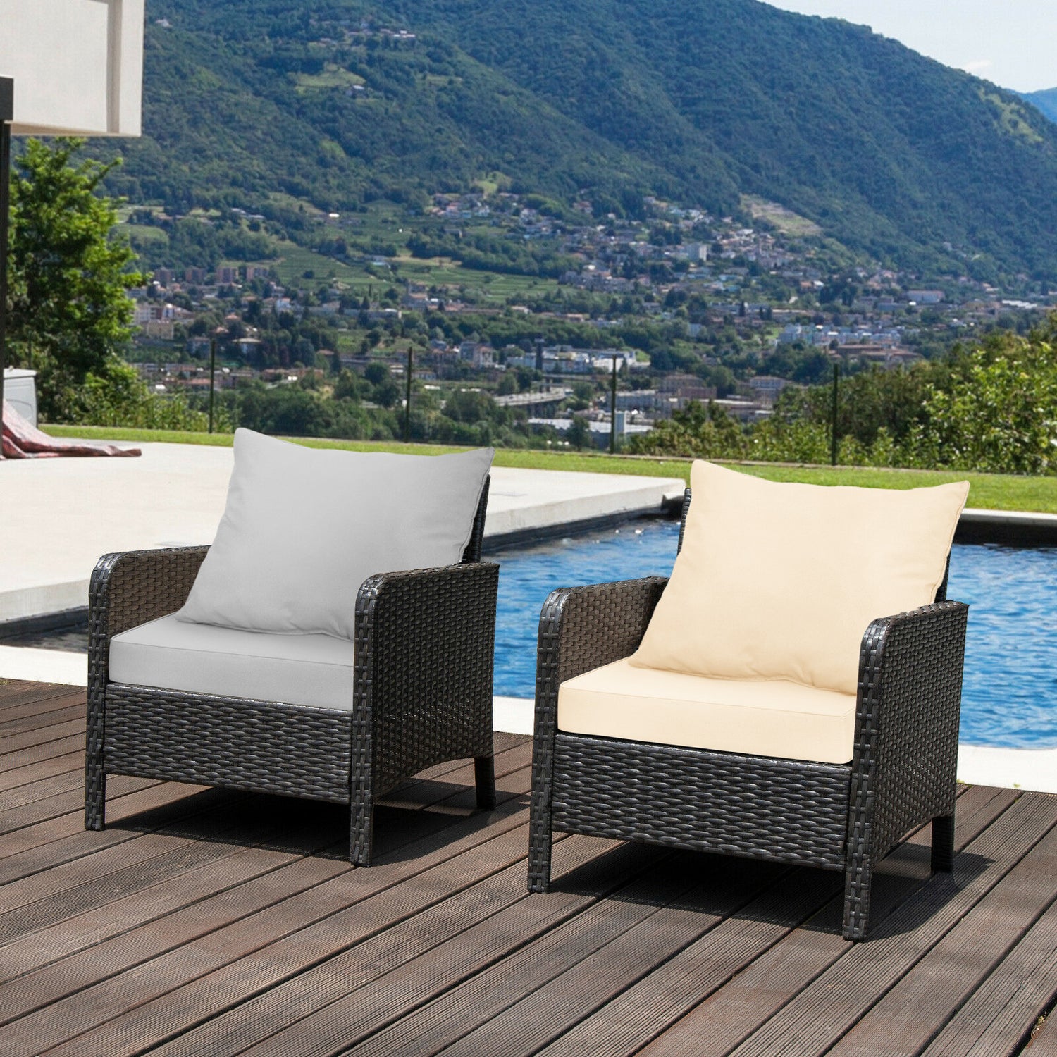 Deep Seat Chair Cushion Pads Set with Rope Belts for Indoor and Outdoor