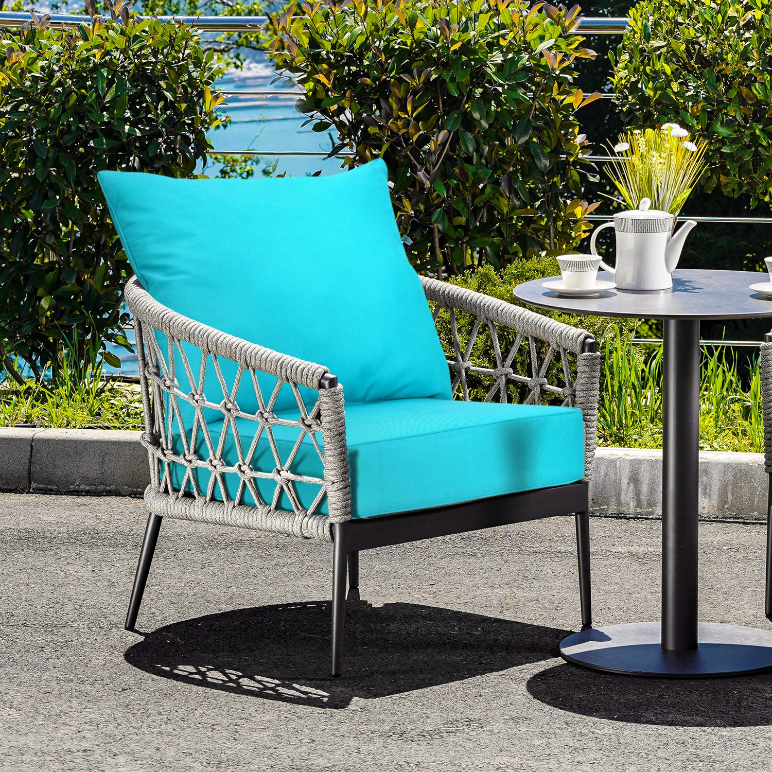 Deep Seat Chair Cushion Pads Set with Rope Belts for Indoor and Outdoor