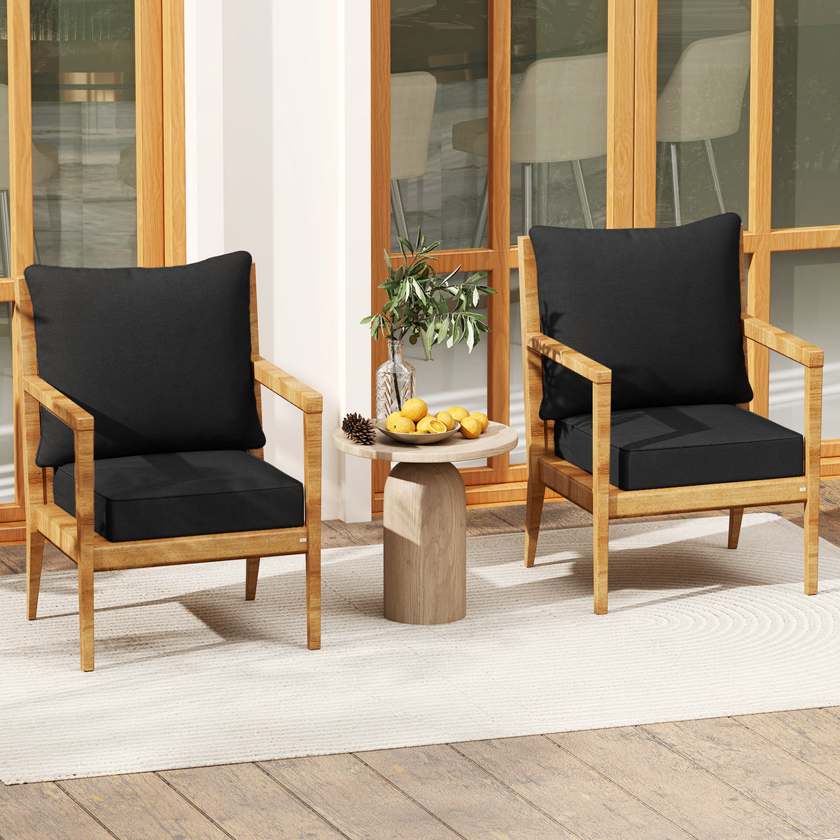 Deep Seat Chair Cushion Pads Set with Rope Belts for Indoor and Outdoor