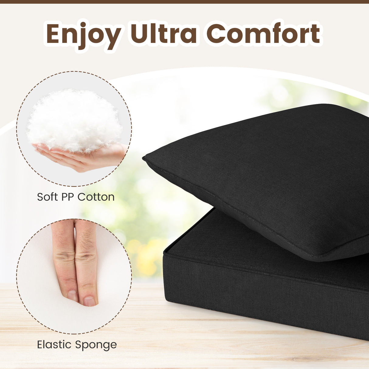 Deep Seat Chair Cushion Pads Set with Rope Belts for Indoor and Outdoor