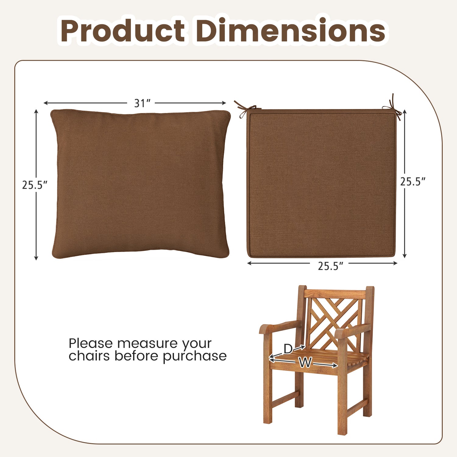 Deep Seat Chair Cushion Pads Set with Rope Belts for Indoor and Outdoor