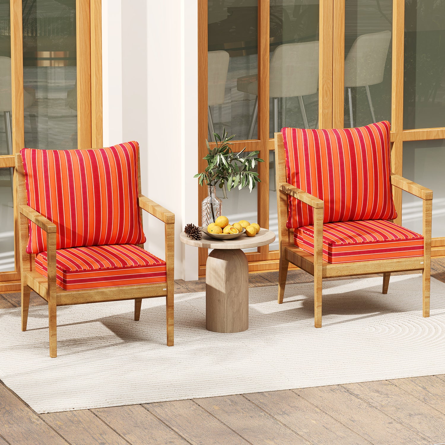 Deep Seat Chair Cushion Pads Set with Rope Belts for Indoor and Outdoor