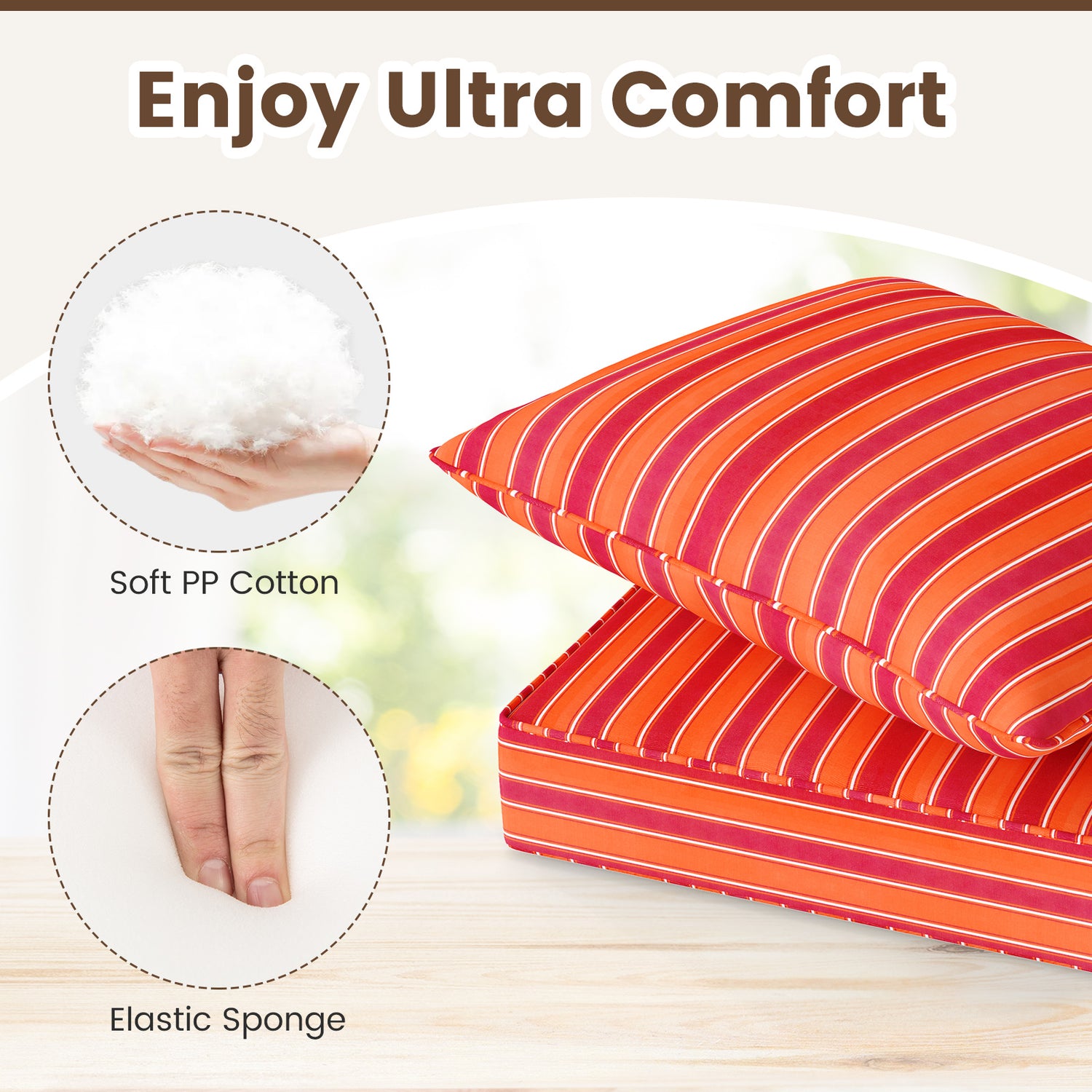 Deep Seat Chair Cushion Pads Set with Rope Belts for Indoor and Outdoor
