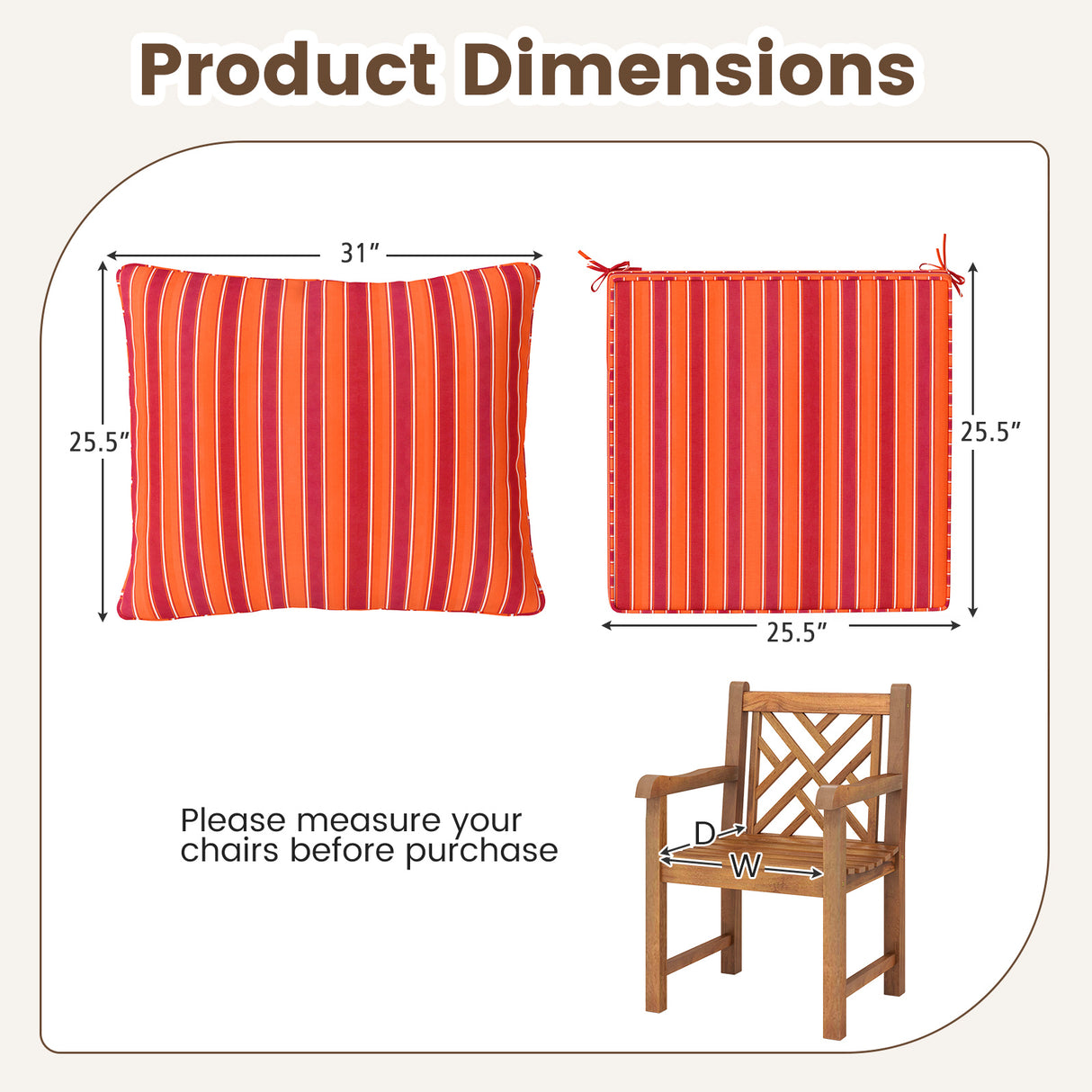 Deep Seat Chair Cushion Pads Set with Rope Belts for Indoor and Outdoor