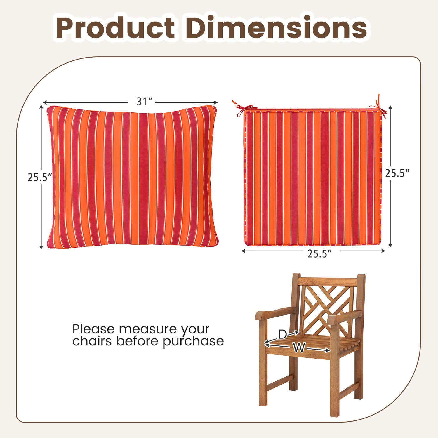 Deep Seat Chair Cushion Pads Set with Rope Belts for Indoor and Outdoor